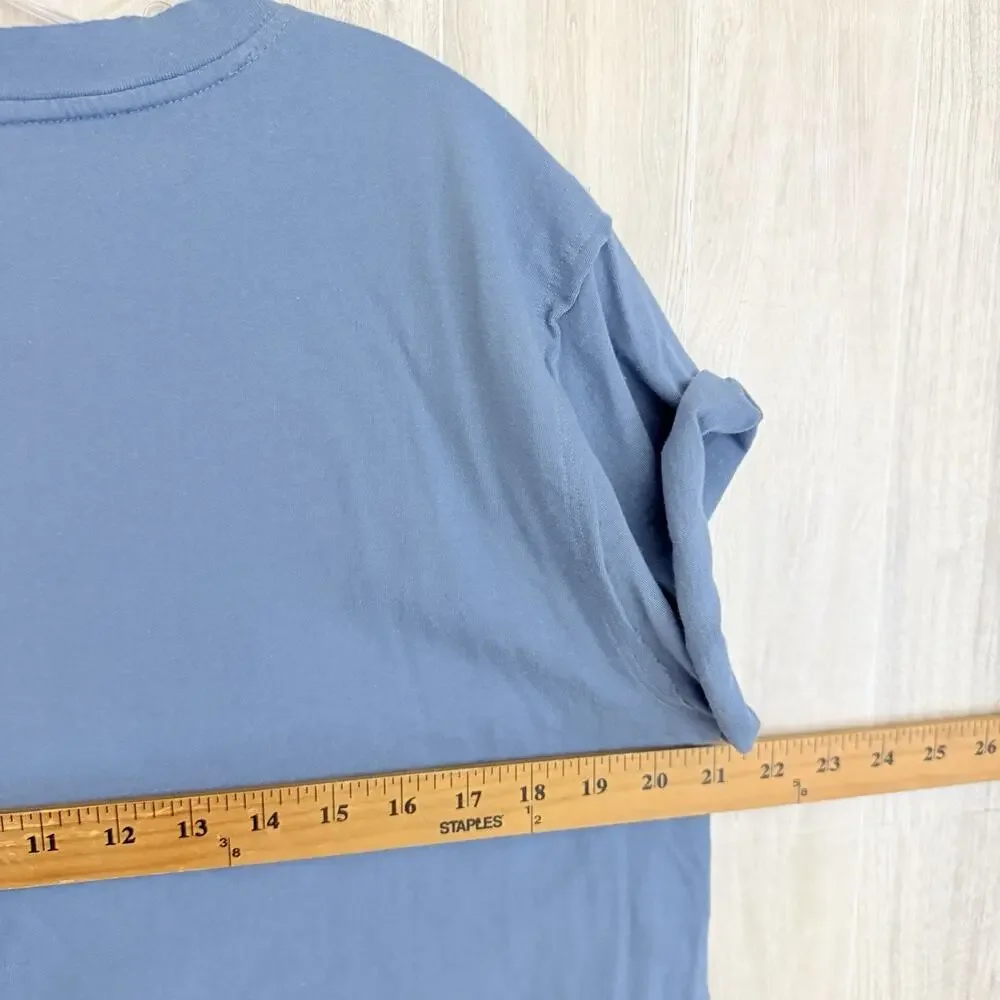 We The Free People Tee Shirt Women XL Blue Cropped Boxy Rolled Sleeve Raw Hem - Picture 10 of 10